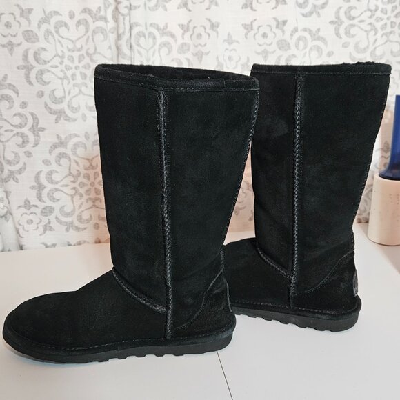 BEARPAW WOMEN'S ELLE TALL SUEDE WINTER PULL ON BOOTS Sz 9 BLACK Wool - Picture 4 of 15